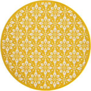 Yellow 5' 1 x 5' 1 Outdoor Trellis Round Area Rug Weather Resistant for Patio, Deck, Terrace, Balcony, Porch Geometric Design Water Safe Outside Carpet for Sale at Rug Engine