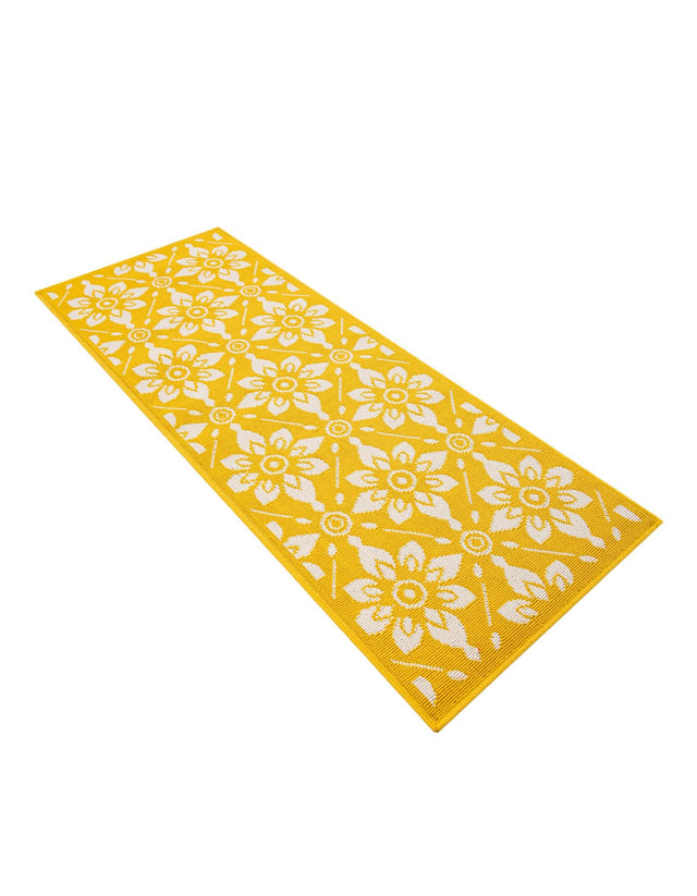 Yellow 2' x 5' 1 Outdoor Trellis Runner Area Rug Weather Resistant for Patio, Deck, Terrace, Balcony, Porch Geometric Design Water Safe Outside Carpet for Sale at Rug Engine
