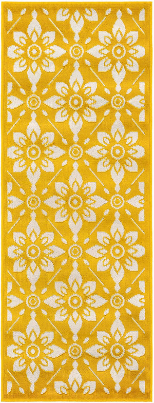Yellow 2' x 5' 1 Outdoor Trellis Runner Area Rug Weather Resistant for Patio, Deck, Terrace, Balcony, Porch Geometric Design Water Safe Outside Carpet for Sale at Rug Engine