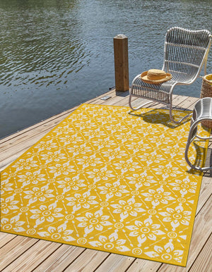 Yellow 2' x 3' 1 Outdoor Trellis Rectangle Area Rug Weather Resistant for Patio, Deck, Terrace, Balcony, Porch Geometric Design Water Safe Outside Carpet for Sale at Rug Engine