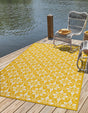 Yellow 2' x 3' 1 Outdoor Trellis Rectangle Area Rug Weather Resistant for Patio, Deck, Terrace, Balcony, Porch Geometric Design Water Safe Outside Carpet for Sale at Rug Engine