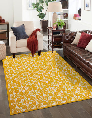 Yellow 2' x 3' 1 Outdoor Trellis Rectangle Area Rug Weather Resistant for Patio, Deck, Terrace, Balcony, Porch Geometric Design Water Safe Outside Carpet for Sale at Rug Engine