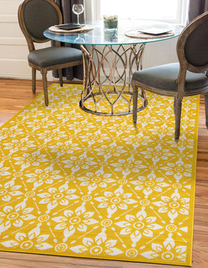 Yellow 2' x 3' 1 Outdoor Trellis Rectangle Area Rug Weather Resistant for Patio, Deck, Terrace, Balcony, Porch Geometric Design Water Safe Outside Carpet for Sale at Rug Engine