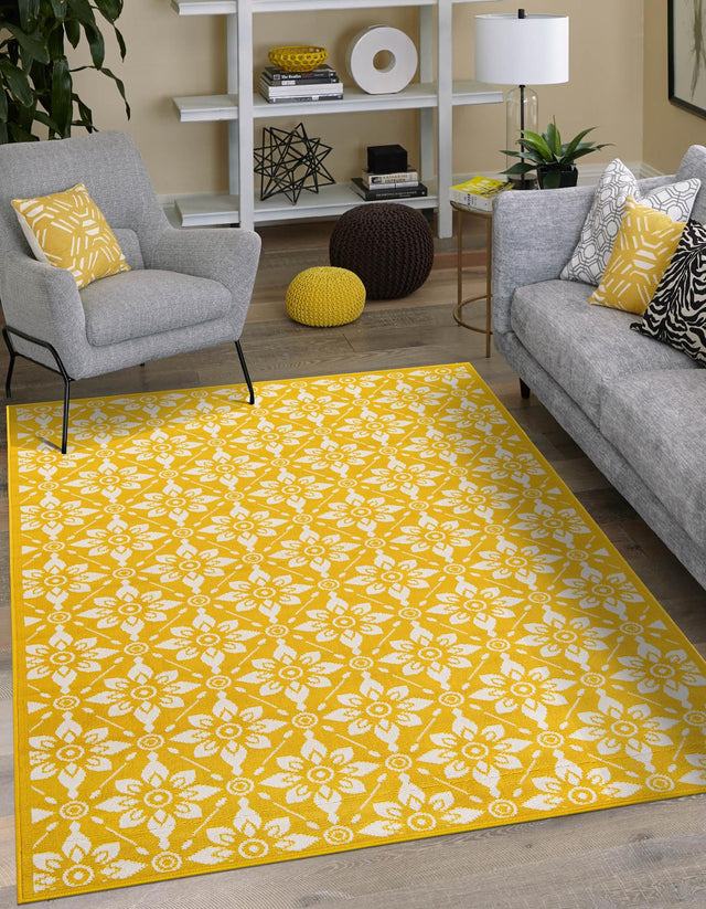 Yellow 10' x 14' 1 Outdoor Trellis Rectangle Area Rug Weather Resistant for Patio, Deck, Terrace, Balcony, Porch Geometric Design Water Safe Outside Carpet for Sale at Rug Engine