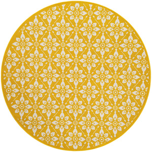 Yellow 6' 1 x 6' 1 Outdoor Trellis Round Area Rug Weather Resistant for Patio, Deck, Terrace, Balcony, Porch Geometric Design Water Safe Outside Carpet for Sale at Rug Engine