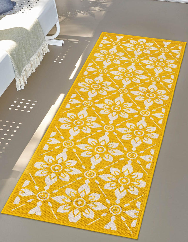 Yellow 2' 7 x 10' Outdoor Trellis Runner Area Rug Weather Resistant for Patio, Deck, Terrace, Balcony, Porch Geometric Design Water Safe Outside Carpet for Sale at Rug Engine