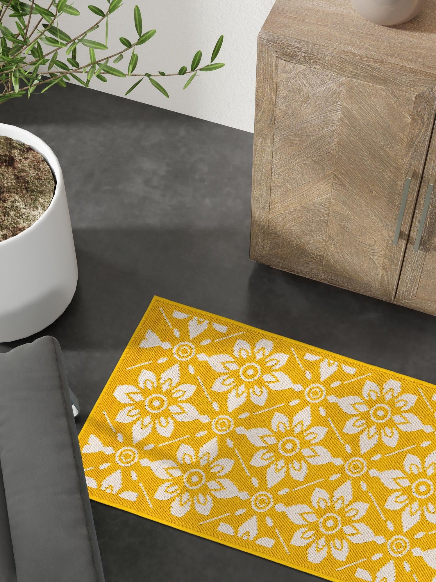 Yellow 2' 7 x 10' Outdoor Trellis Runner Area Rug Weather Resistant for Patio, Deck, Terrace, Balcony, Porch Geometric Design Water Safe Outside Carpet for Sale at Rug Engine
