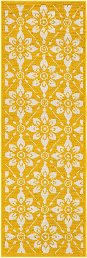Yellow 2' x 6' 1 Outdoor Trellis Runner Area Rug Weather Resistant for Patio, Deck, Terrace, Balcony, Porch Geometric Design Water Safe Outside Carpet for Sale at Rug Engine