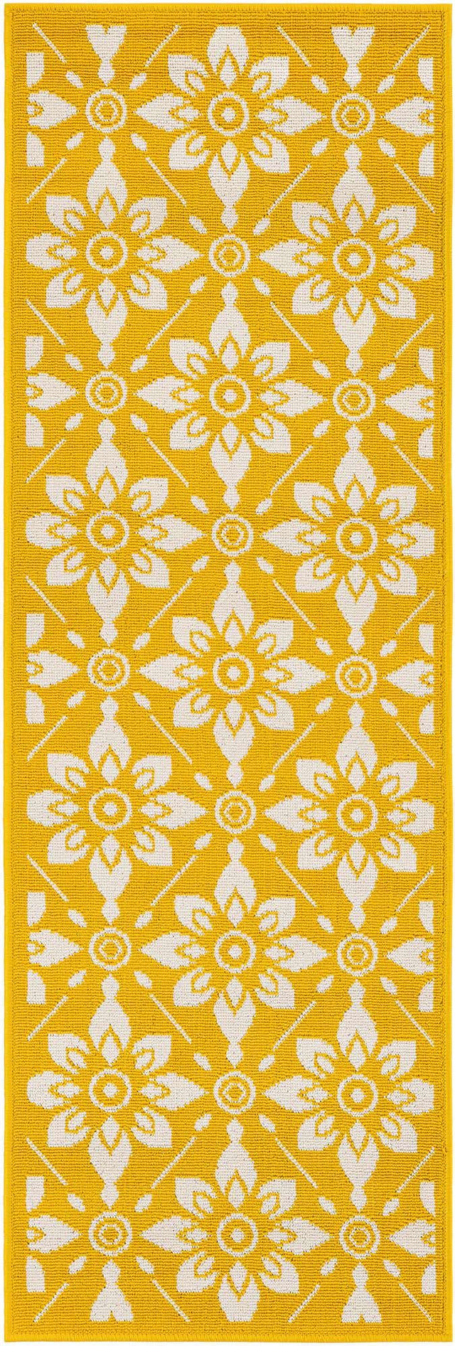 Yellow 2' x 6' 1 Outdoor Trellis Runner Area Rug Weather Resistant for Patio, Deck, Terrace, Balcony, Porch Geometric Design Water Safe Outside Carpet for Sale at Rug Engine