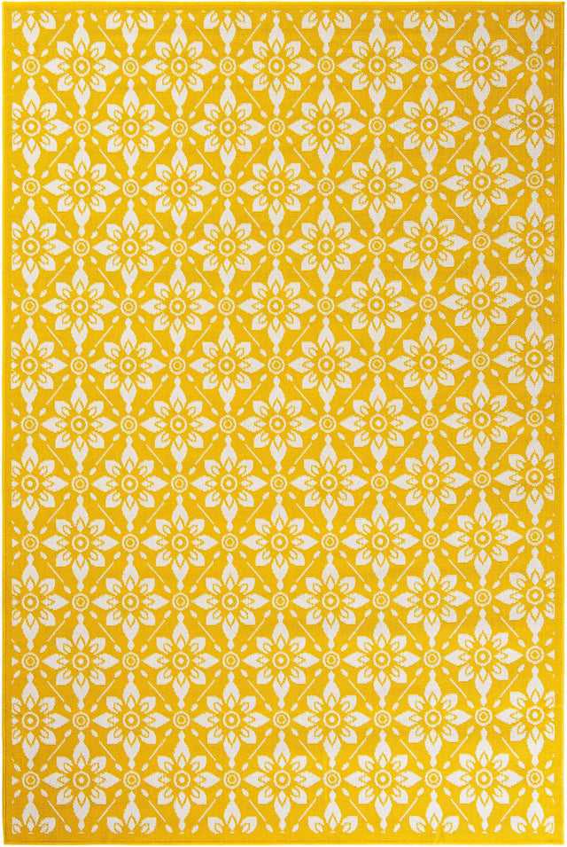 Yellow 6' 1 x 9' Outdoor Trellis Rectangle Area Rug Weather Resistant for Patio, Deck, Terrace, Balcony, Porch Geometric Design Water Safe Outside Carpet for Sale at Rug Engine