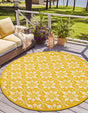Yellow 7' 10 x 7' 10 Outdoor Trellis Round Area Rug Weather Resistant for Patio, Deck, Terrace, Balcony, Porch Geometric Design Water Safe Outside Carpet for Sale at Rug Engine