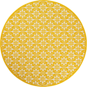 Yellow 7' 10 x 7' 10 Outdoor Trellis Round Area Rug Weather Resistant for Patio, Deck, Terrace, Balcony, Porch Geometric Design Water Safe Outside Carpet for Sale at Rug Engine