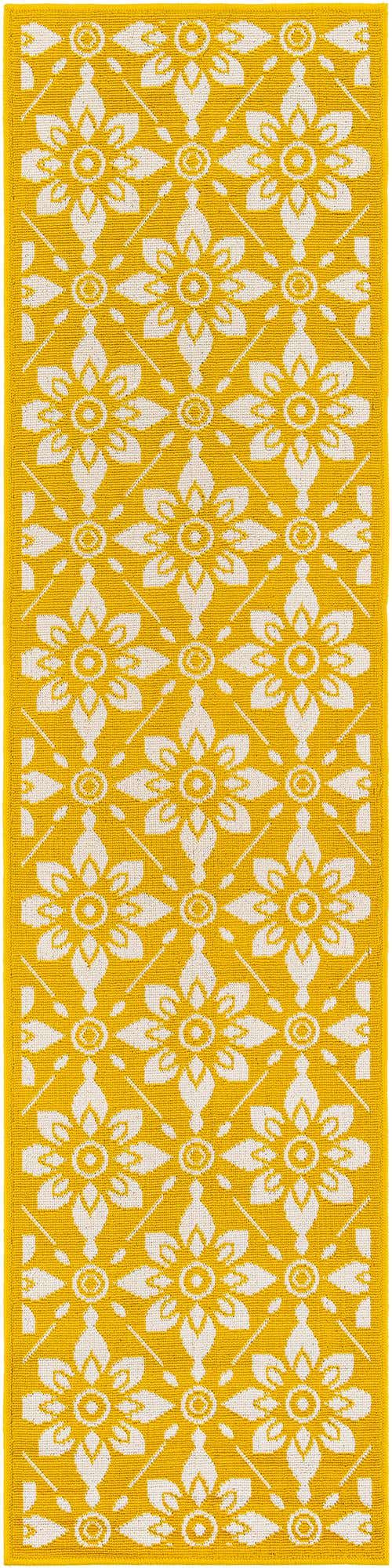 Yellow 2' x 8' Outdoor Trellis Runner Area Rug Weather Resistant for Patio, Deck, Terrace, Balcony, Porch Geometric Design Water Safe Outside Carpet for Sale at Rug Engine