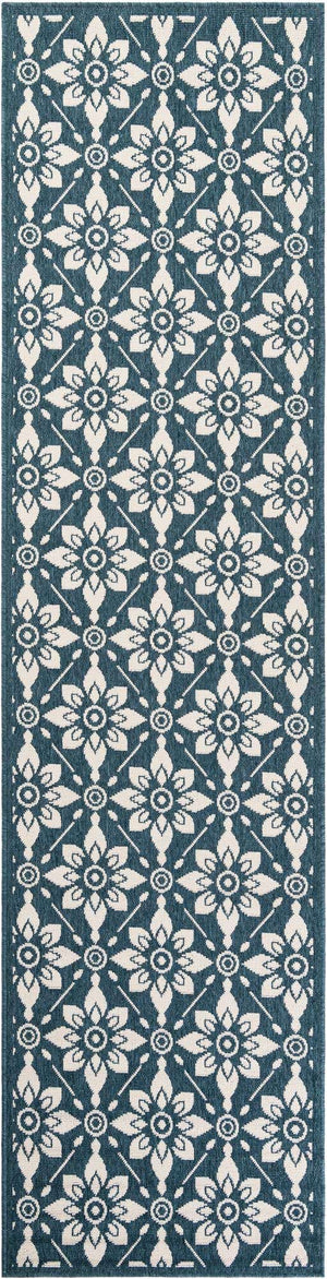 Navy Blue 2' 7 x 10' Outdoor Trellis Runner Area Rug Weather Resistant for Patio, Deck, Terrace, Balcony, Porch Geometric Design Water Safe Outside Carpet for Sale at Rug Engine