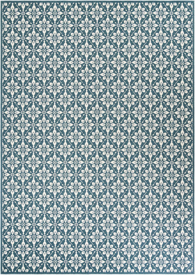 Navy Blue 10' x 14' 1 Outdoor Trellis Rectangle Area Rug Weather Resistant for Patio, Deck, Terrace, Balcony, Porch Geometric Design Water Safe Outside Carpet for Sale at Rug Engine