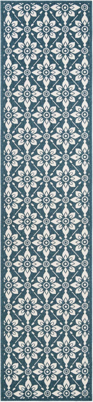 Navy Blue 2' 7 x 12' Outdoor Trellis Runner Area Rug Weather Resistant for Patio, Deck, Terrace, Balcony, Porch Geometric Design Water Safe Outside Carpet for Sale at Rug Engine