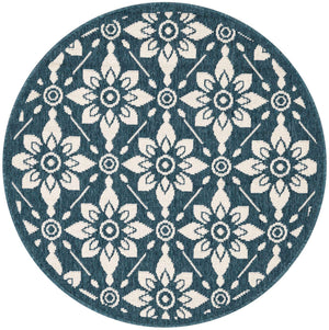 Navy Blue 3' 1 x 3' 1 Outdoor Trellis Round Area Rug Weather Resistant for Patio, Deck, Terrace, Balcony, Porch Geometric Design Water Safe Outside Carpet for Sale at Rug Engine