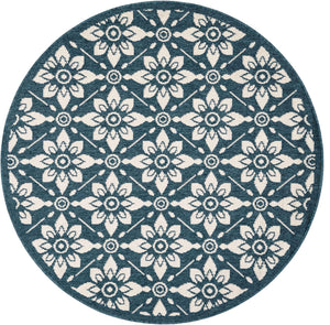 Navy Blue 4' 1 x 4' 1 Outdoor Trellis Round Area Rug Weather Resistant for Patio, Deck, Terrace, Balcony, Porch Geometric Design Water Safe Outside Carpet for Sale at Rug Engine