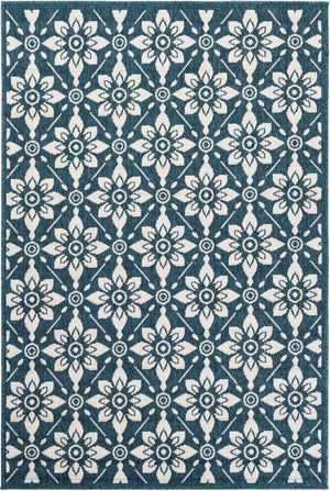 Navy Blue 4' 1 x 6' 1 Outdoor Trellis Rectangle Area Rug Weather Resistant for Patio, Deck, Terrace, Balcony, Porch Geometric Design Water Safe Outside Carpet for Sale at Rug Engine