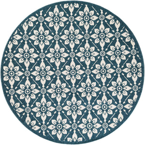 Navy Blue 5' 1 x 5' 1 Outdoor Trellis Round Area Rug Weather Resistant for Patio, Deck, Terrace, Balcony, Porch Geometric Design Water Safe Outside Carpet for Sale at Rug Engine