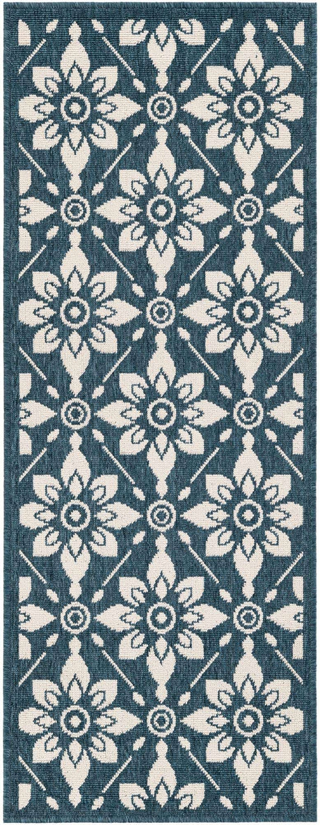 Navy Blue 2' x 5' 1 Outdoor Trellis Runner Area Rug Weather Resistant for Patio, Deck, Terrace, Balcony, Porch Geometric Design Water Safe Outside Carpet for Sale at Rug Engine
