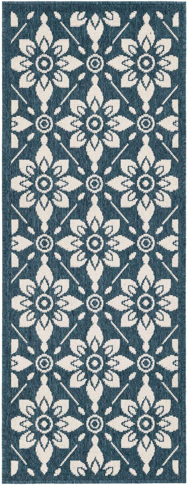 Navy Blue 2' x 5' 1 Outdoor Trellis Runner Area Rug Weather Resistant for Patio, Deck, Terrace, Balcony, Porch Geometric Design Water Safe Outside Carpet for Sale at Rug Engine
