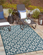 Navy Blue 4' 1 x 6' 1 Outdoor Trellis Rectangle Area Rug Weather Resistant for Patio, Deck, Terrace, Balcony, Porch Geometric Design Water Safe Outside Carpet for Sale at Rug Engine