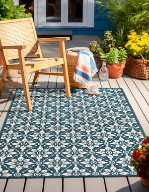 Navy Blue 10' x 14' 1 Outdoor Trellis Rectangle Area Rug Weather Resistant for Patio, Deck, Terrace, Balcony, Porch Geometric Design Water Safe Outside Carpet for Sale at Rug Engine