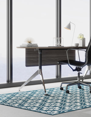 Navy Blue 7' 10 x 10' Outdoor Trellis Rectangle Area Rug Weather Resistant for Patio, Deck, Terrace, Balcony, Porch Geometric Design Water Safe Outside Carpet for Sale at Rug Engine