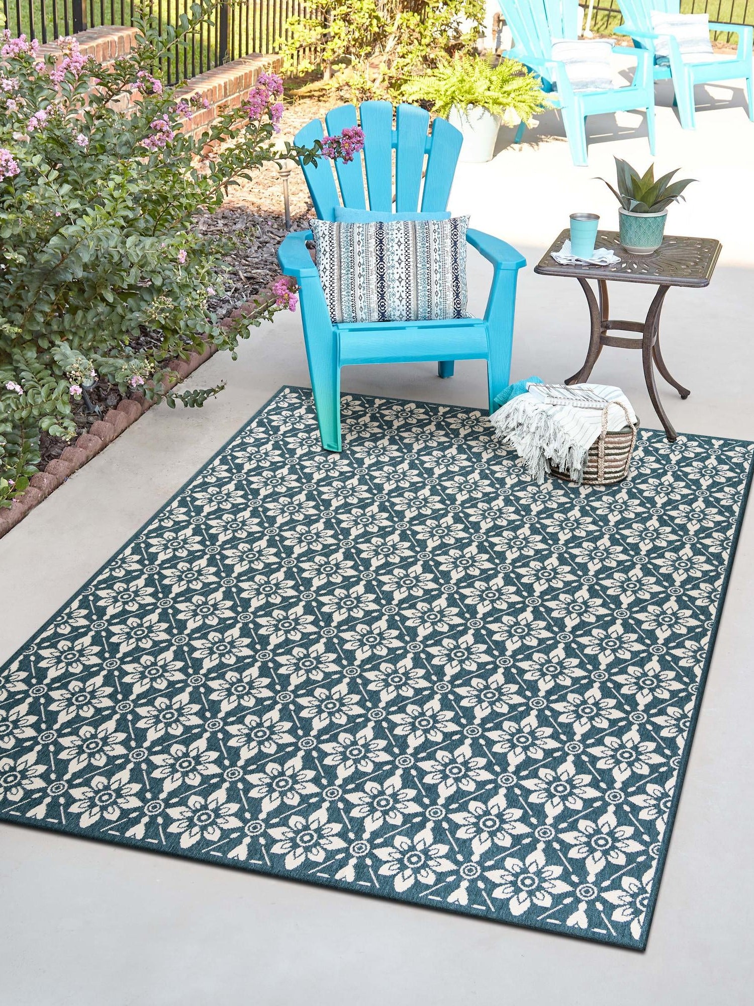 Navy Blue 2' x 3' 1 Outdoor Trellis Rectangle Area Rug Weather Resistant for Patio, Deck, Terrace, Balcony, Porch Geometric Design Water Safe Outside Carpet for Sale at Rug Engine