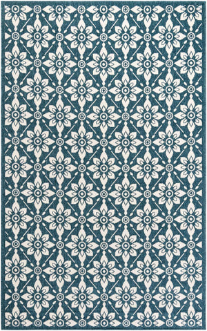 Navy Blue 5' 1 x 8' Outdoor Trellis Rectangle Area Rug Weather Resistant for Patio, Deck, Terrace, Balcony, Porch Geometric Design Water Safe Outside Carpet for Sale at Rug Engine