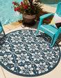 Navy Blue 4' 1 x 4' 1 Outdoor Trellis Round Area Rug Weather Resistant for Patio, Deck, Terrace, Balcony, Porch Geometric Design Water Safe Outside Carpet for Sale at Rug Engine