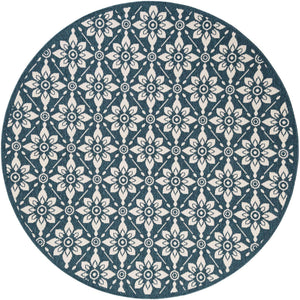Navy Blue 6' 1 x 6' 1 Outdoor Trellis Round Area Rug Weather Resistant for Patio, Deck, Terrace, Balcony, Porch Geometric Design Water Safe Outside Carpet for Sale at Rug Engine