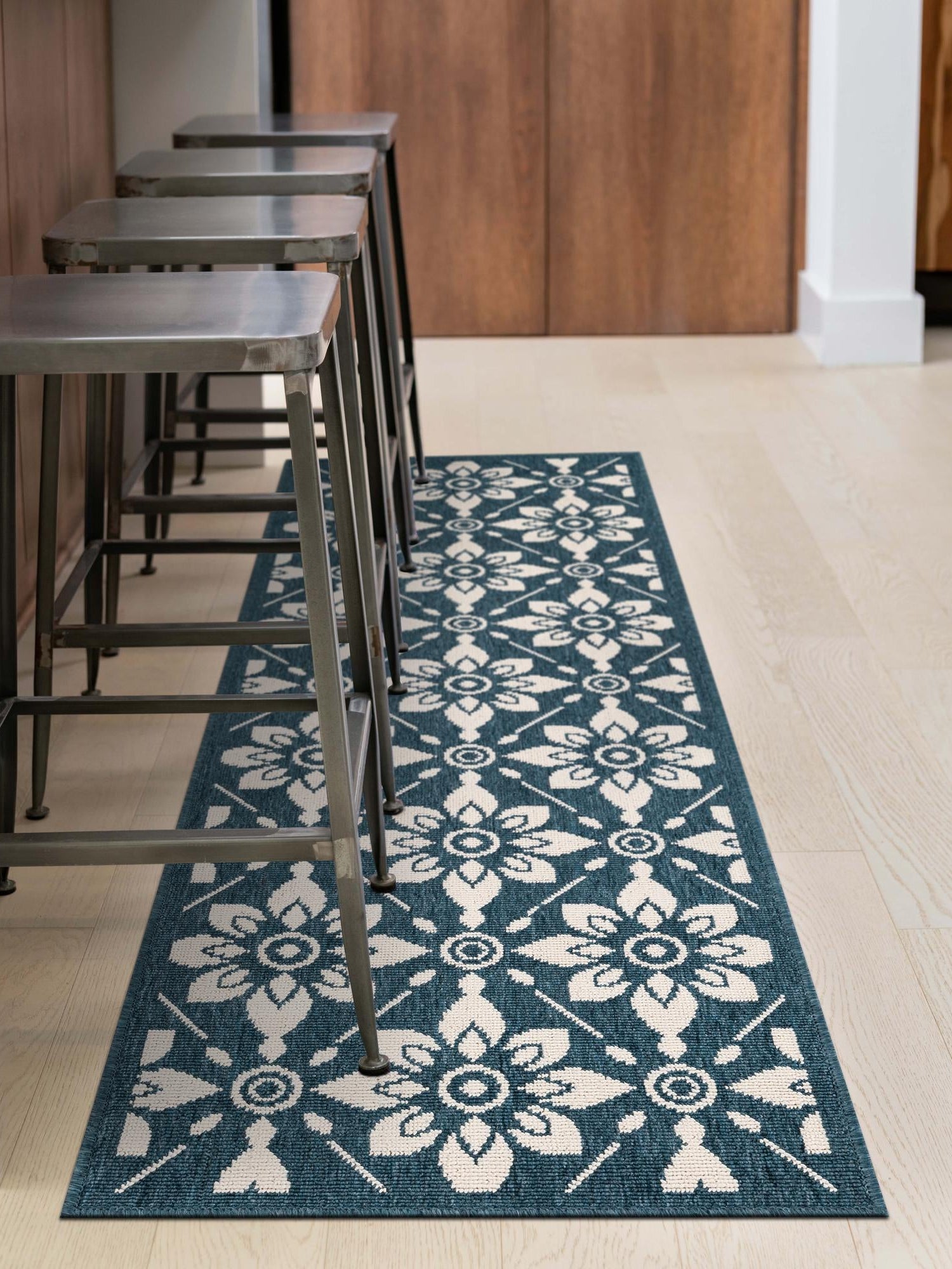 Navy Blue 2' x 5' 1 Outdoor Trellis Runner Area Rug Weather Resistant for Patio, Deck, Terrace, Balcony, Porch Geometric Design Water Safe Outside Carpet for Sale at Rug Engine