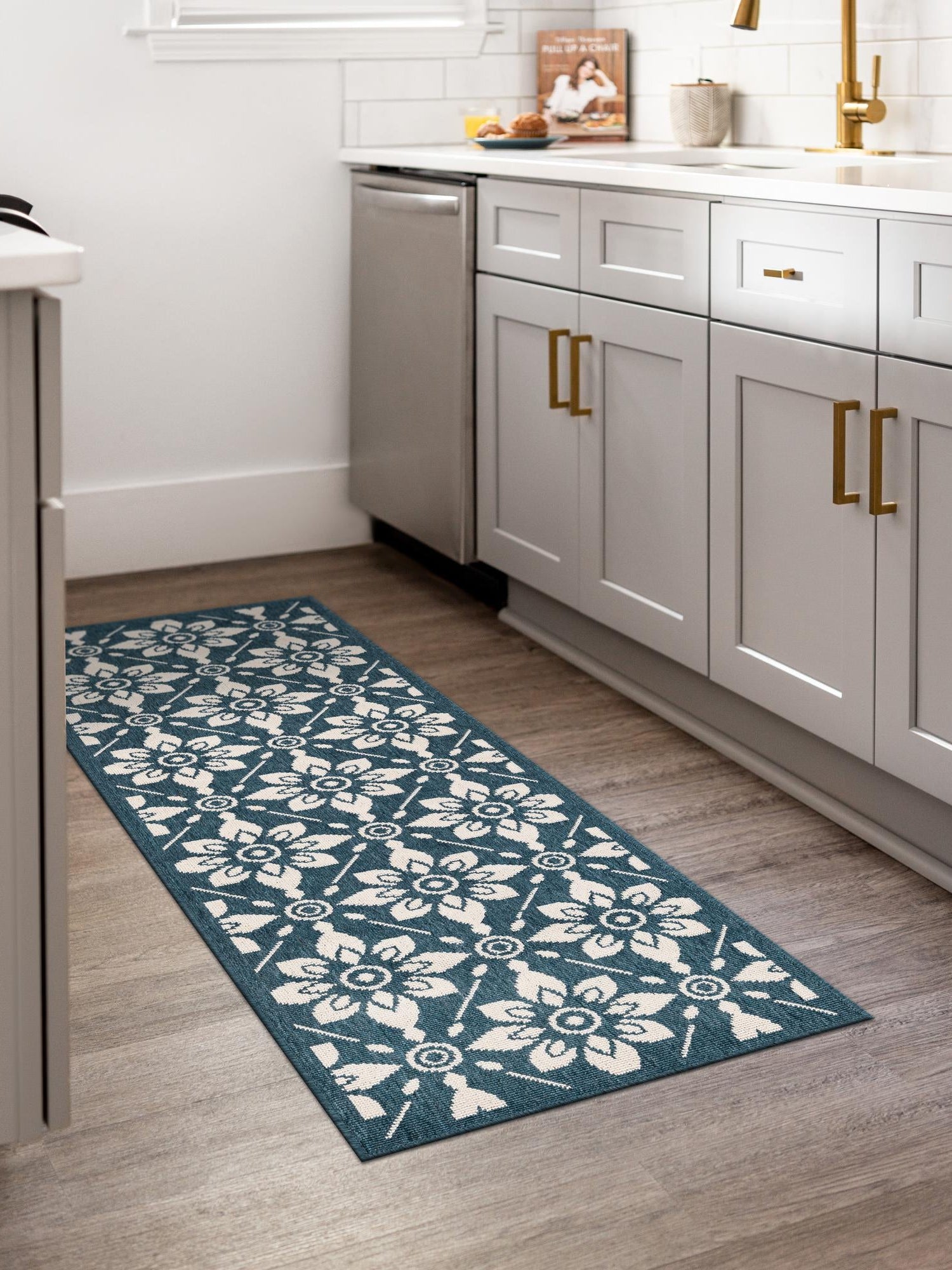 Navy Blue 2' x 5' 1 Outdoor Trellis Runner Area Rug Weather Resistant for Patio, Deck, Terrace, Balcony, Porch Geometric Design Water Safe Outside Carpet for Sale at Rug Engine