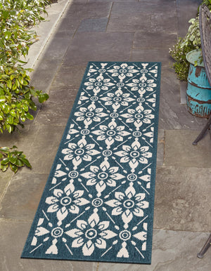 Navy Blue 2' x 5' 1 Outdoor Trellis Runner Area Rug Weather Resistant for Patio, Deck, Terrace, Balcony, Porch Geometric Design Water Safe Outside Carpet for Sale at Rug Engine