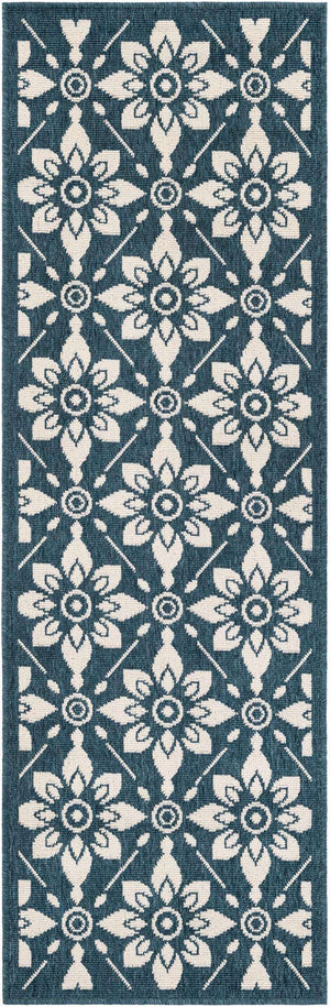 Navy Blue 2' x 6' 1 Outdoor Trellis Runner Area Rug Weather Resistant for Patio, Deck, Terrace, Balcony, Porch Geometric Design Water Safe Outside Carpet for Sale at Rug Engine