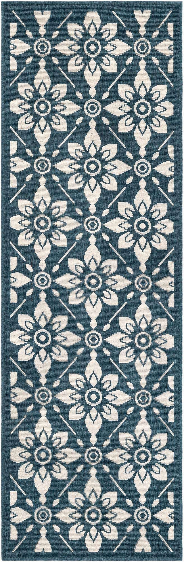 Navy Blue 2' x 6' 1 Outdoor Trellis Runner Area Rug Weather Resistant for Patio, Deck, Terrace, Balcony, Porch Geometric Design Water Safe Outside Carpet for Sale at Rug Engine