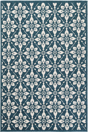 Navy Blue 6' 1 x 9' Outdoor Trellis Rectangle Area Rug Weather Resistant for Patio, Deck, Terrace, Balcony, Porch Geometric Design Water Safe Outside Carpet for Sale at Rug Engine