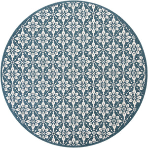 Navy Blue 7' 10 x 7' 10 Outdoor Trellis Round Area Rug Weather Resistant for Patio, Deck, Terrace, Balcony, Porch Geometric Design Water Safe Outside Carpet for Sale at Rug Engine