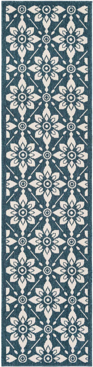 Navy Blue 2' x 8' Outdoor Trellis Runner Area Rug Weather Resistant for Patio, Deck, Terrace, Balcony, Porch Geometric Design Water Safe Outside Carpet for Sale at Rug Engine