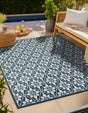 Navy Blue 7' 10 x 7' 10 Outdoor Trellis Square Area Rug Weather Resistant for Patio, Deck, Terrace, Balcony, Porch Geometric Design Water Safe Outside Carpet for Sale at Rug Engine
