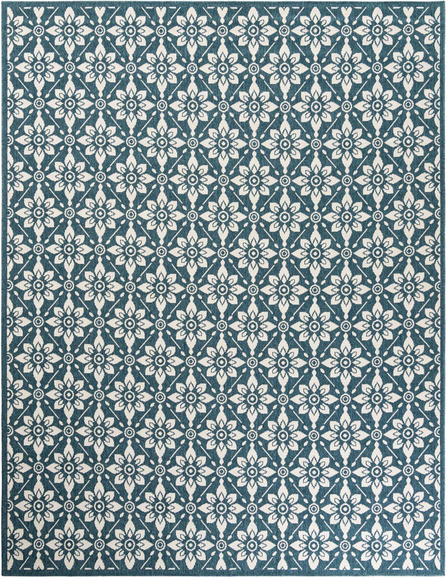 Navy Blue 7' 10 x 10' Outdoor Trellis Rectangle Area Rug Weather Resistant for Patio, Deck, Terrace, Balcony, Porch Geometric Design Water Safe Outside Carpet for Sale at Rug Engine