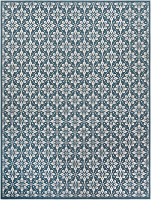 Navy Blue 9' x 12' Outdoor Trellis Rectangle Area Rug Weather Resistant for Patio, Deck, Terrace, Balcony, Porch Geometric Design Water Safe Outside Carpet for Sale at Rug Engine
