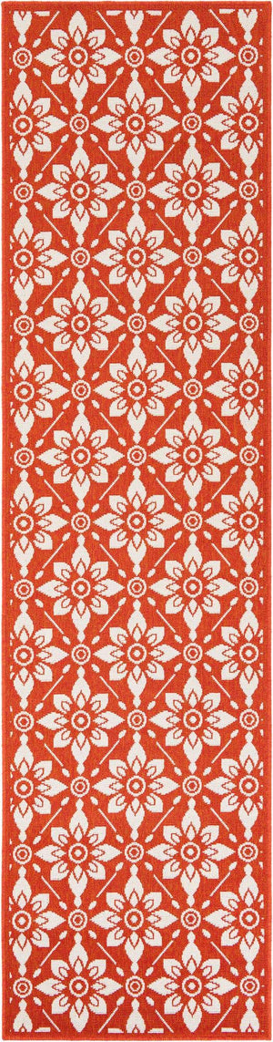 Rust Red 2' 7 x 10' Outdoor Trellis Runner Area Rug Weather Resistant for Patio, Deck, Terrace, Balcony, Porch Geometric Design Water Safe Outside Carpet for Sale at Rug Engine