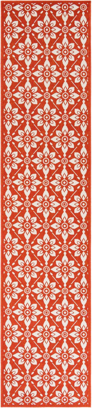 Rust Red 2' 7 x 12' Outdoor Trellis Runner Area Rug Weather Resistant for Patio, Deck, Terrace, Balcony, Porch Geometric Design Water Safe Outside Carpet for Sale at Rug Engine