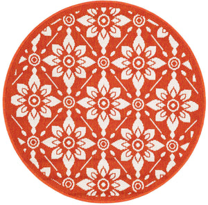 Rust Red 3' 1 x 3' 1 Outdoor Trellis Round Area Rug Weather Resistant for Patio, Deck, Terrace, Balcony, Porch Geometric Design Water Safe Outside Carpet for Sale at Rug Engine