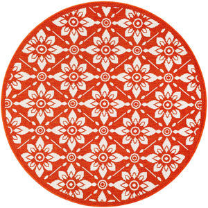Rust Red 4' 1 x 4' 1 Outdoor Trellis Round Area Rug Weather Resistant for Patio, Deck, Terrace, Balcony, Porch Geometric Design Water Safe Outside Carpet for Sale at Rug Engine