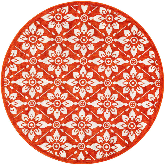 Rust Red 4' 1 x 4' 1 Outdoor Trellis Round Area Rug Weather Resistant for Patio, Deck, Terrace, Balcony, Porch Geometric Design Water Safe Outside Carpet for Sale at Rug Engine