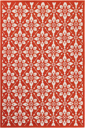 Rust Red 4' 1 x 6' 1 Outdoor Trellis Rectangle Area Rug Weather Resistant for Patio, Deck, Terrace, Balcony, Porch Geometric Design Water Safe Outside Carpet for Sale at Rug Engine
